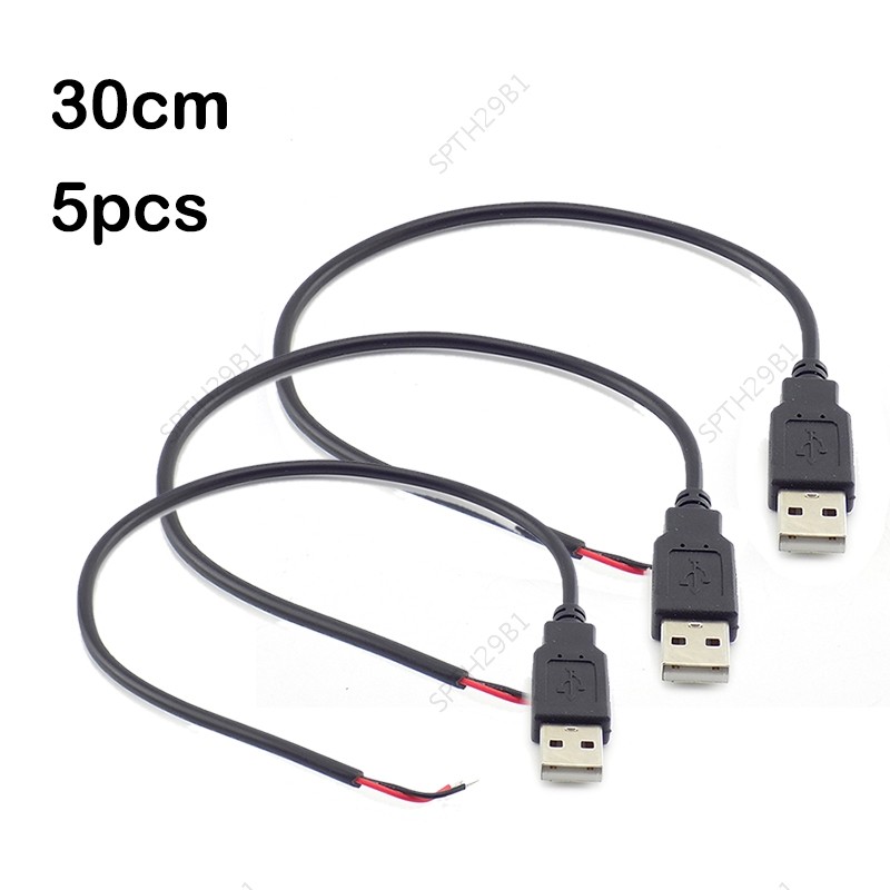 5pcs 30 ซม.5V USB 2.0 2 ขา 2 สาย diy usb ชายแจ็คเชื่อมต่อสาย Power Charge สายไฟอะแดปเตอร์ TH29B1