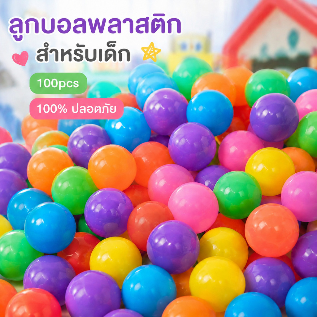 (พร้อมส่งในไทย) ลูกบอลพลาสติก 100pcs ลูกบอลปลอดสารพิษ (มอก.ปลอดภัย 100%) บ้านบอล บ่อบอล บอลสี บอลเด็ก สระบอล