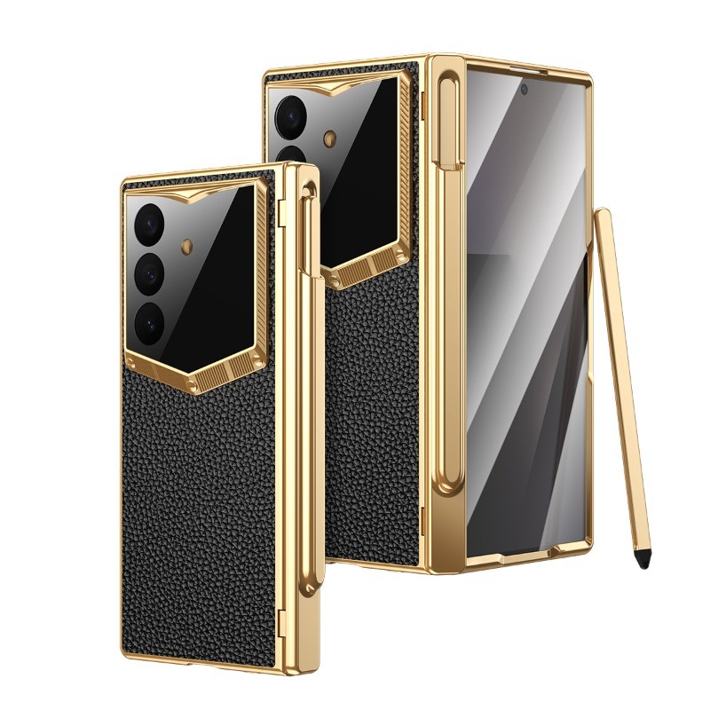 หรูหราหนังเนื้อ P hone สําหรับ Samsung Galaxy Z พับ 8 Ultra 7 6 พร้อม S ช่องเสียบปากกา Kickstand ป้อ