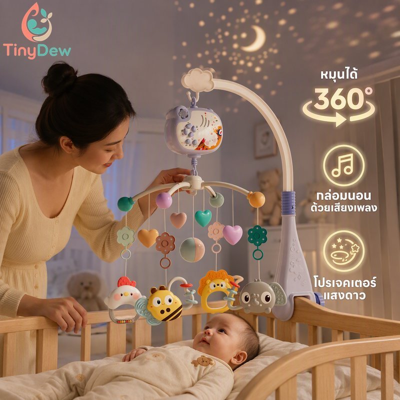 เปลเด็กมือถือหมุนดนตรี Star โปรเจคเตอร์ Rattle ของเล่น ABS พลาสติกสีฟ้าสีชมพู