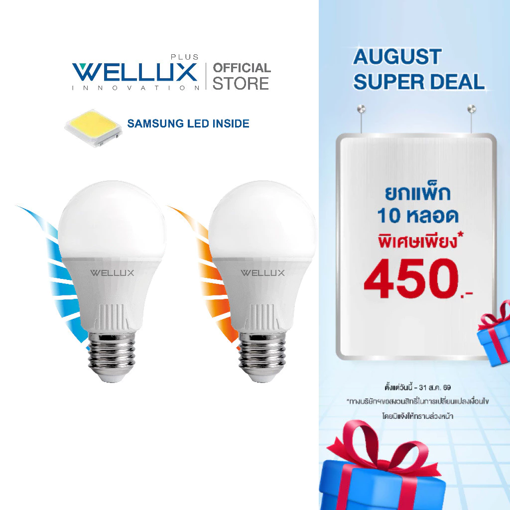 [Clearance]WELLUX หลอดไฟนวัตกรรมถนอมสายตา ชิปซัมซุง 9W แสงขาว แสงวอร์ม LED Bulb Idapt Tech ขั้วE27