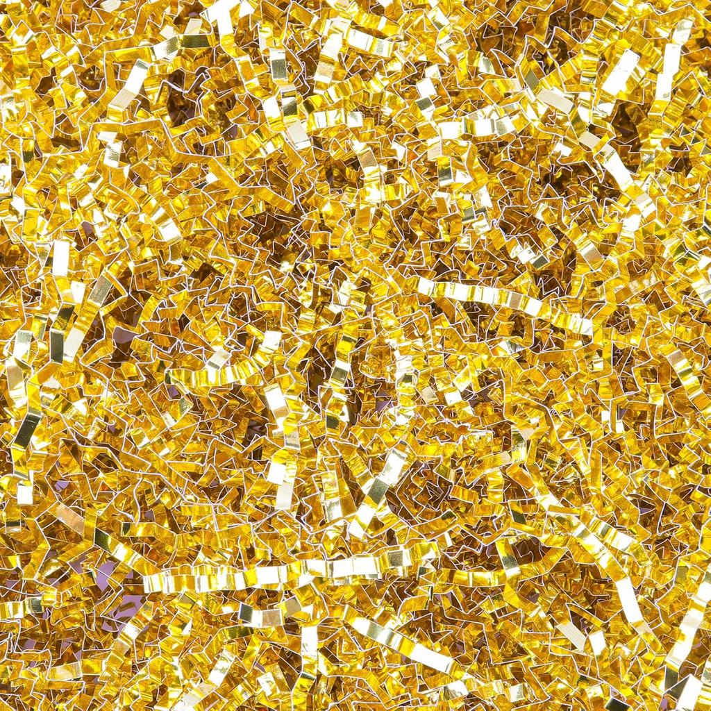 150Grams / 5.3 Oz Easter Grass Gold Crinkle Cut Paper Shred Filler Metallic Iridescent Gift Boxs Fil