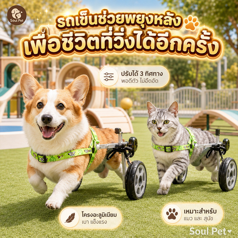 วีลแชร์สุนัข รถเข็นสัตว์เลี้ยง รถเข็นสุนัข ปกรณ์ช่วยฟื้นฟู  แข็งแรง ที่ขาหลังอ่อนแอ หรืออัมพาต