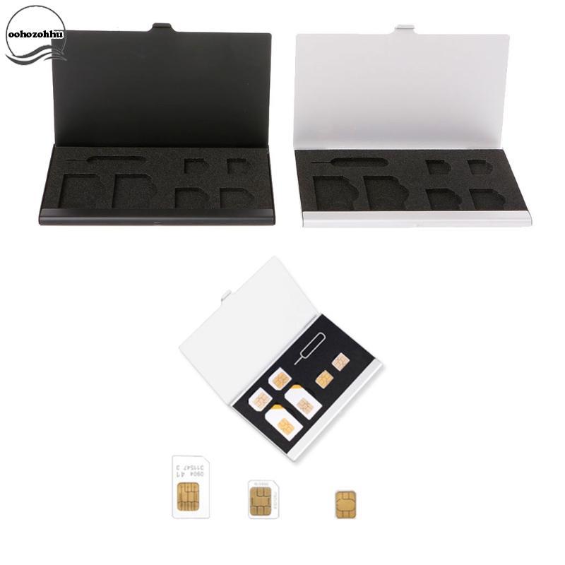 Ooh 7 in 1 Universal Mini SIM Card Adapter Storage Case สําหรับ Micro SIM Card Memory Card Holder Re