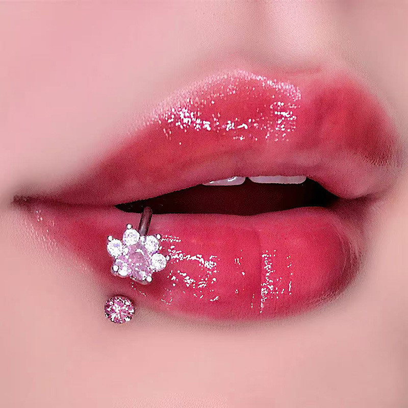 Diamond Love Cat Claw Mud Ball Lip Ring C แหวนน่ารัก All-Match เจาะเครื่องประดับ WJG8.5