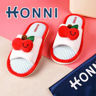 KONNI รองเท้าแตะแฟชั่น รองเท้านิ่ม หญิงน่ารัก บ้านผ้าฝ้ายผ้าลินินผ้าลินิน รองเท้าใส่ในบ้าน ลายแอปเปิ้ล