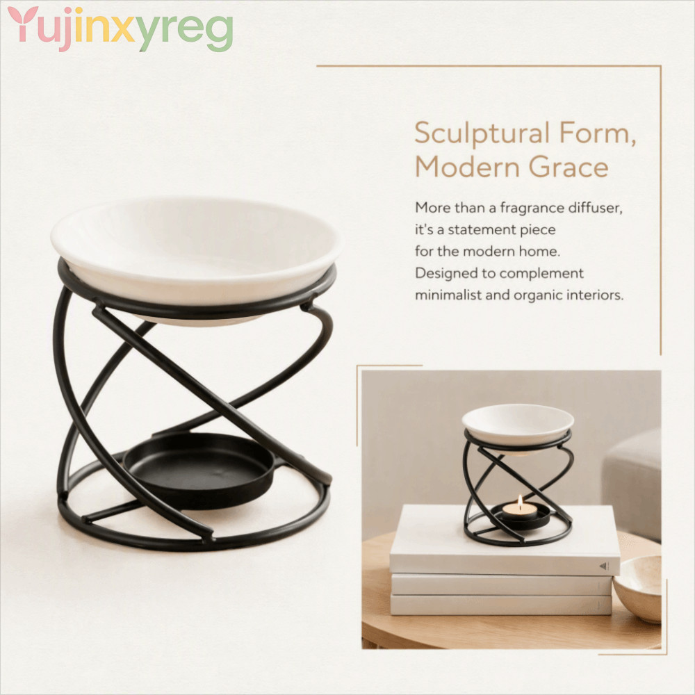 YUJINPH Wax Melt อุ่น, โลหะ 3.94x3.86in Essential Oil Burner,ปฏิบัติ Fast Thermal Conduction เซรามิค