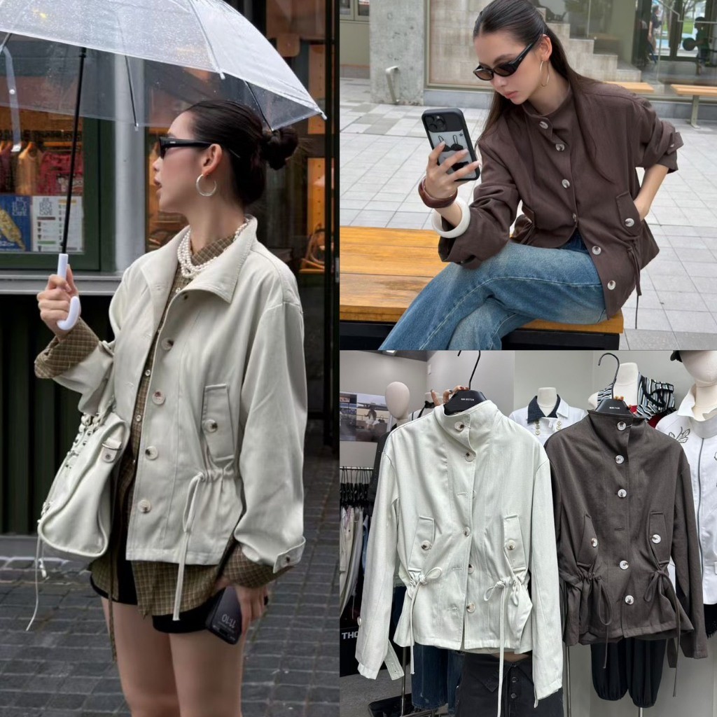 SU500 High-Neck Drawstring Jacket เสื้อแจ็กเก็ตคอตั้งทรงสวย ตัดเย็บเป๊ะ แฟชั่นเกาหลี TAG MM Fish