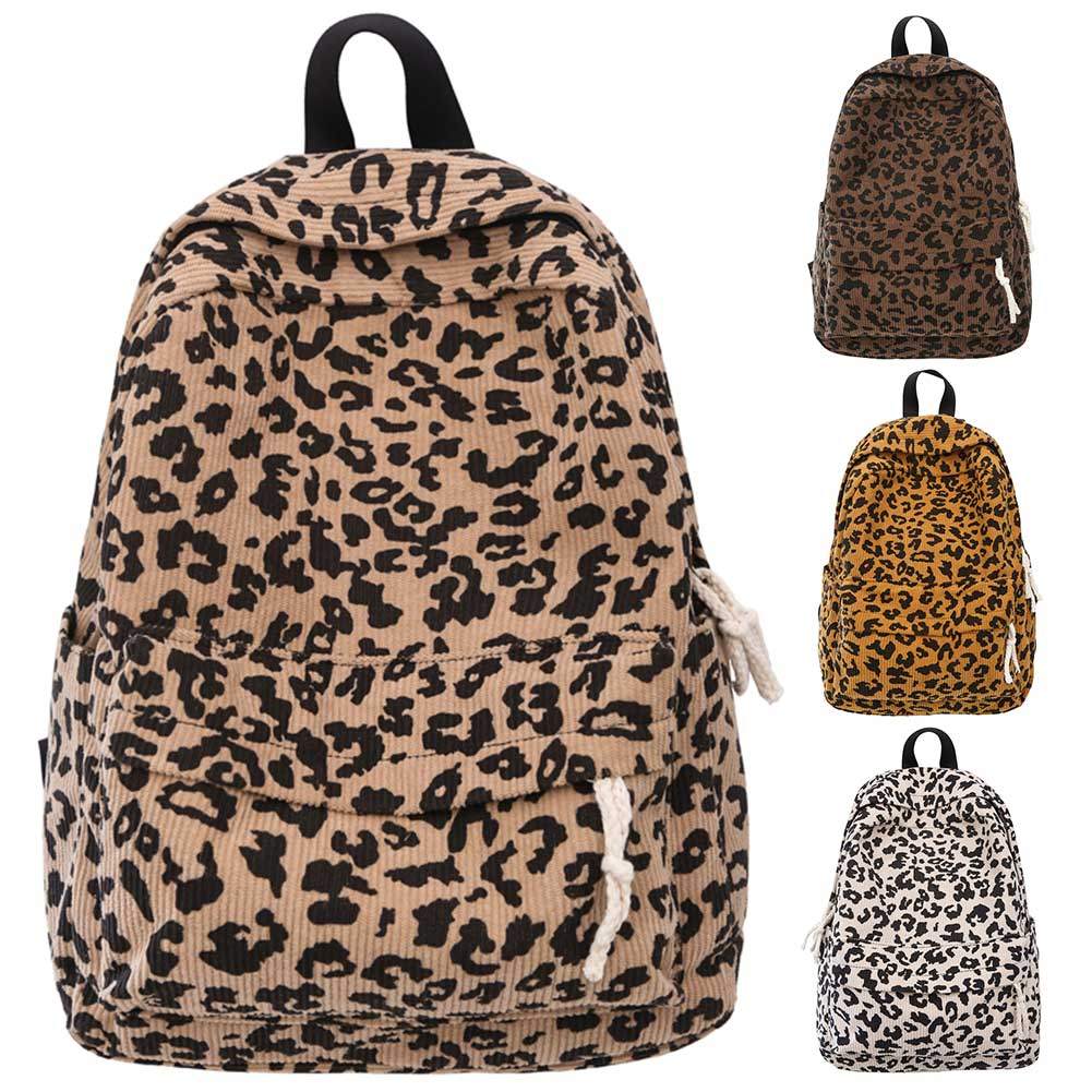 Ღ Corduroy Leopard Backpack Casual Laptop Backpack ความจุขนาดใหญ่ Stylish Shoulder Backpack Outdoor 