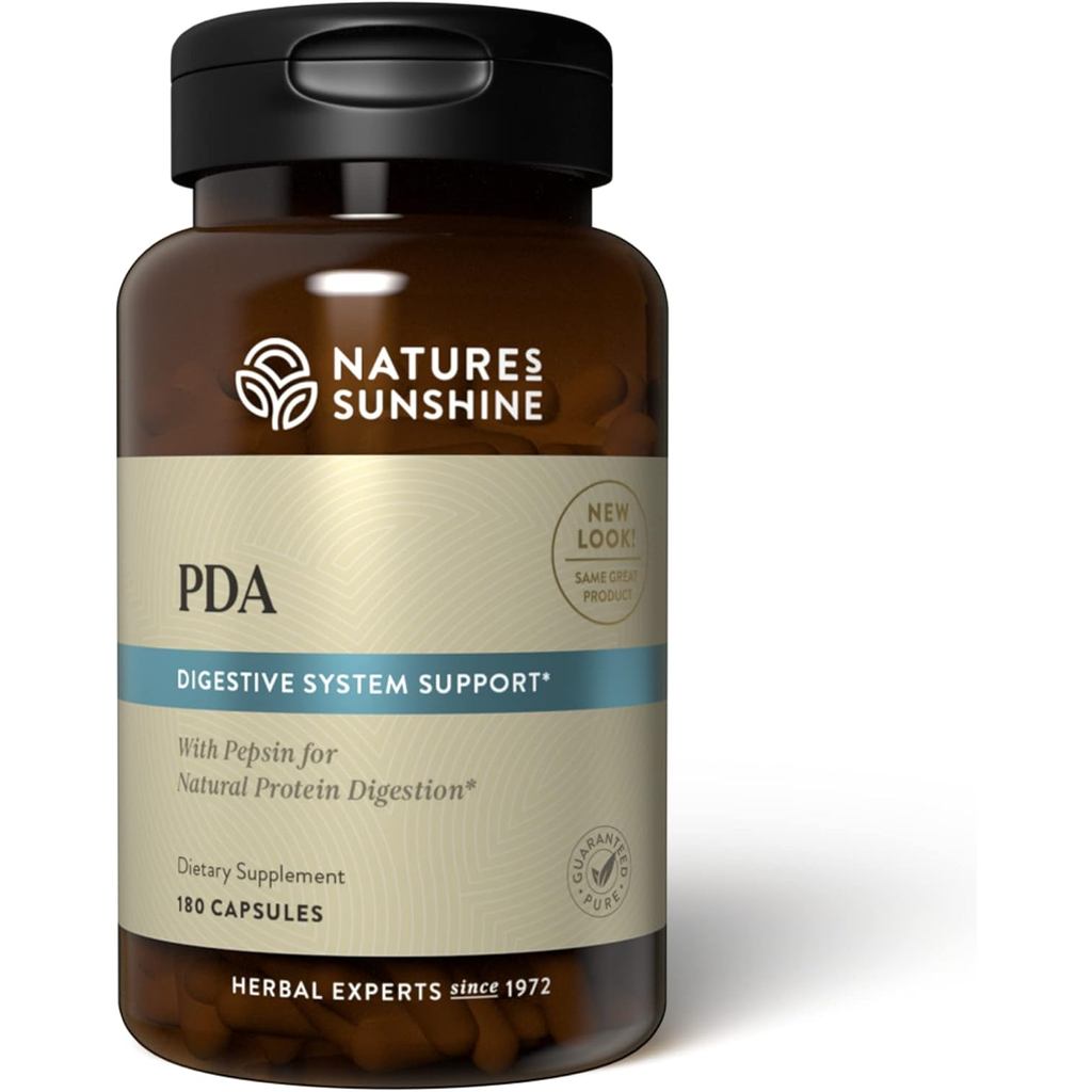Nature Sunshine PDA ผสมผสาน 180 แคปซูล |อาหารเสริมกรดและแก๊สไฮโดรคลอรัส ช่วยกระตุ้นโปรตีนในหลอดเลือด