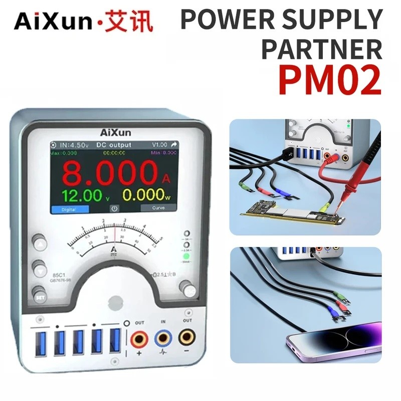 UNLN Aixun PM02 จอแสดงผลดิจิตอลอัจฉริยะ Regulated Fast Charging แหล่งจ่ายไฟสําหรับอุปกรณ์ซ่อมการตรวจ