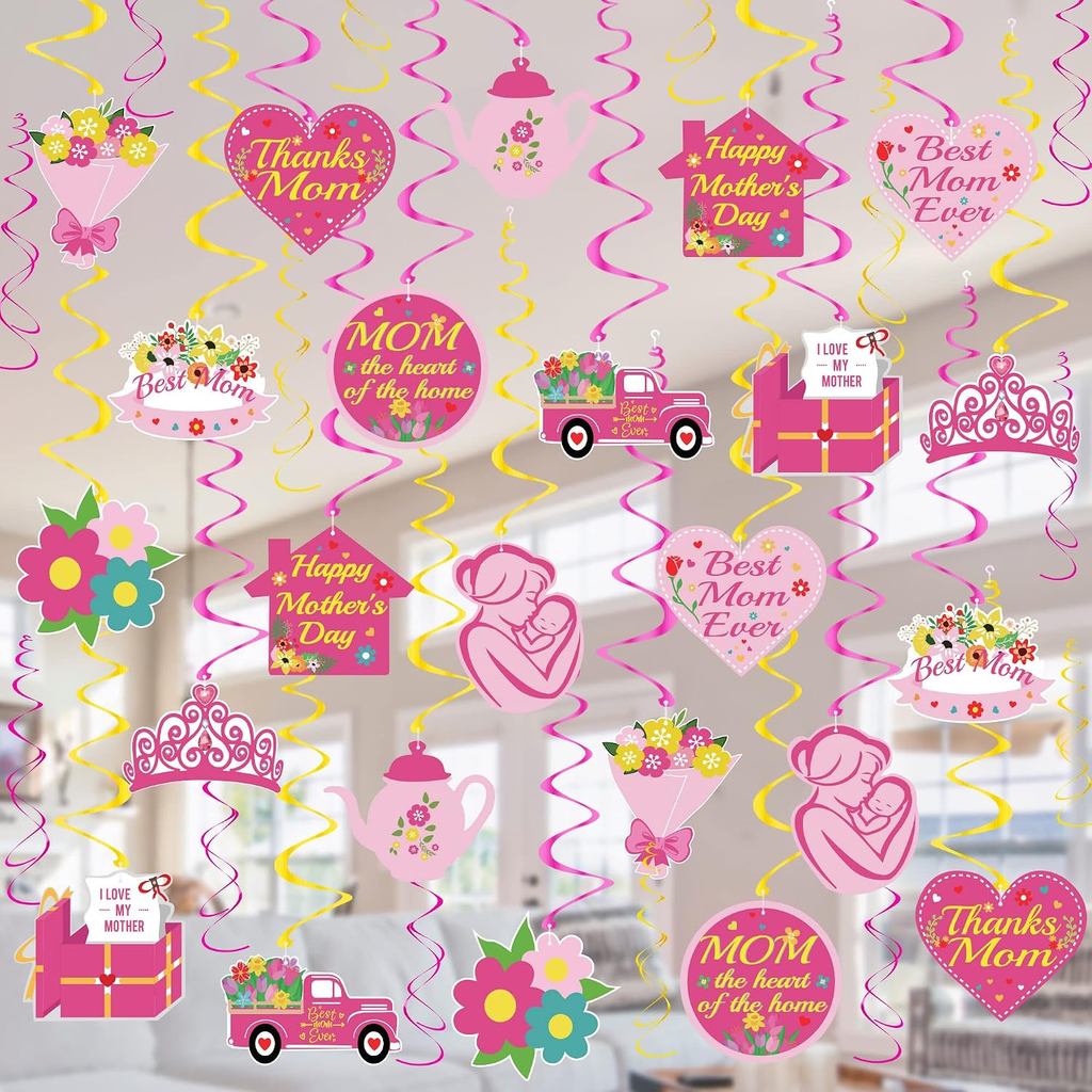 Tifeson Mothers Day Decorative แขวน Swirls - 36 ชิ้น Happy Mothers Day แขวนตกแต่ง- Best Mom Ever เพด