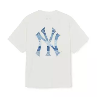 MLB เสื้อยืด ยูนิเซ็กซ์ Vintage Denimlike Monogram Big Lux Over Fit T-Shirts รุ่น 3ATSM0663 50CRS สีครีม
