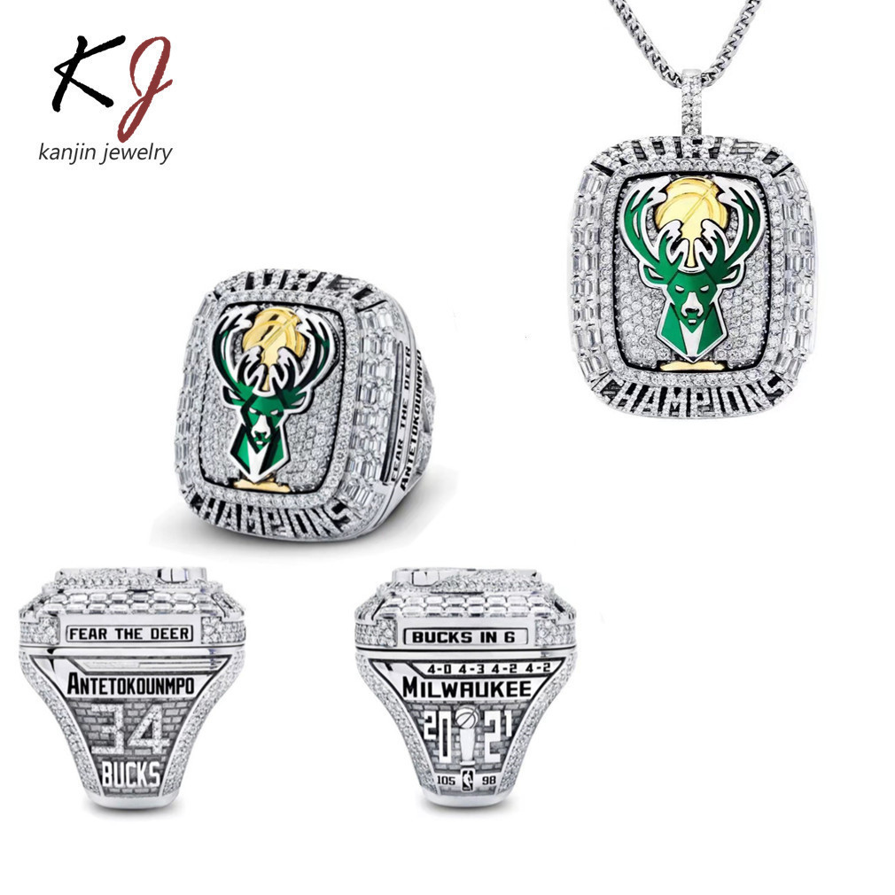 NBA 2021 Milwaukee Bucks Championship Ring สร้อยคออย่างเป็นทางการชาย 26811JZ