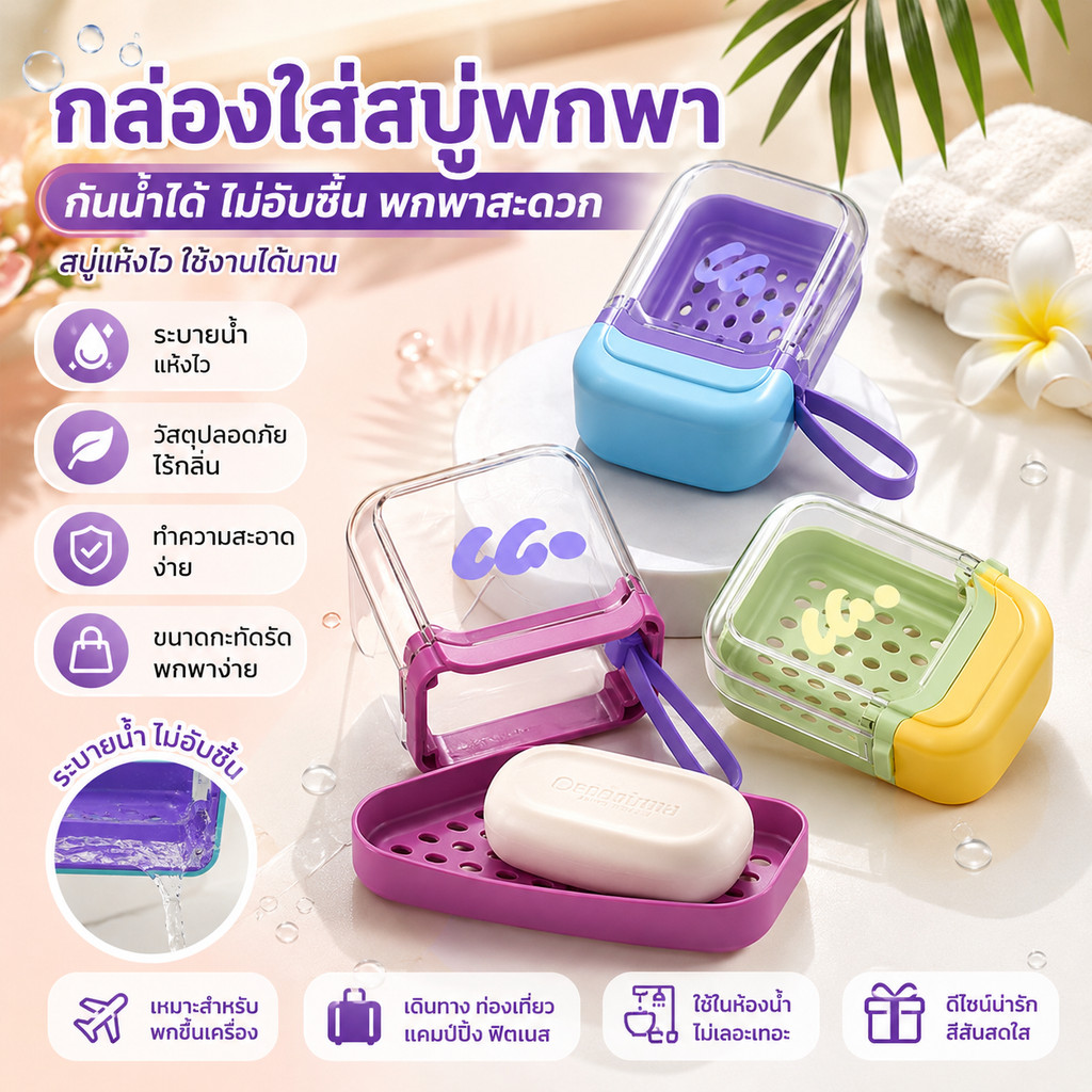 ที่วางสบู่พกพา กันน้ำ แห้งเร็ว น้ำหนักเบา ไม่มีกลิ่น เหมาะสำหรับการเดินทาง แคมป์ปิ้ง บนเครื่องบิน ฟิตเนส