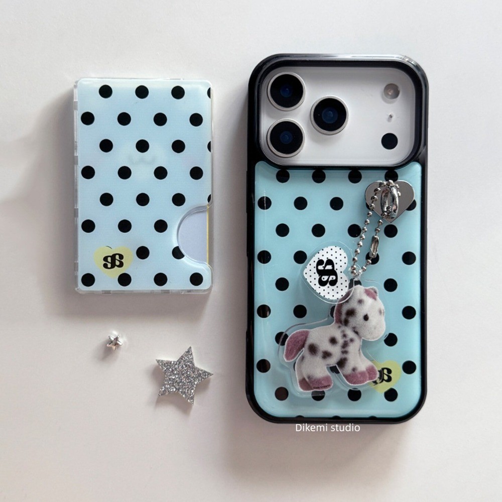 เกาหลี Ins Niche Y2K น่ารัก Mint Blue Polka Dot Pony Charm Girly สําหรับ iPhone 17/16/15/14/13 Pro/Pro Max
