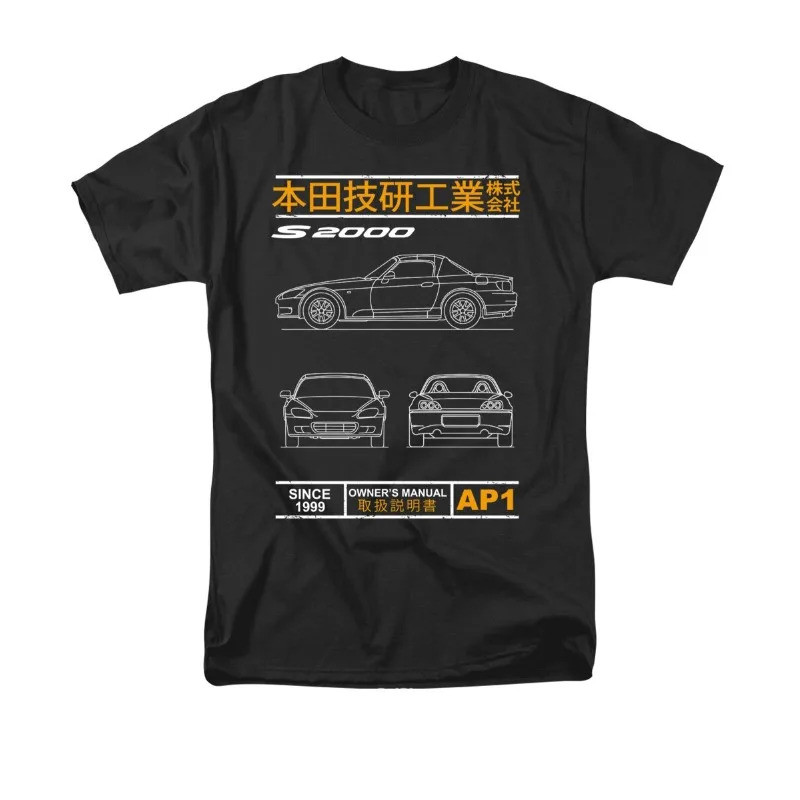 เสื้อยืดสไตล์ JDM รถสปอร์ต Honda S2000 AP1 แผนภาพโครงรถ ข้อความ Honda Tech 1999 ผ้านุ่มแฟนรถยนต์