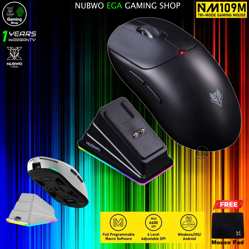 🎮 GAMING NUBWO NM109M  Mouse Wireless 2.4GHz / Bluetooth 5.2 / USB Type-C Wired เมาส์ 3in1 สายพร้อมแ