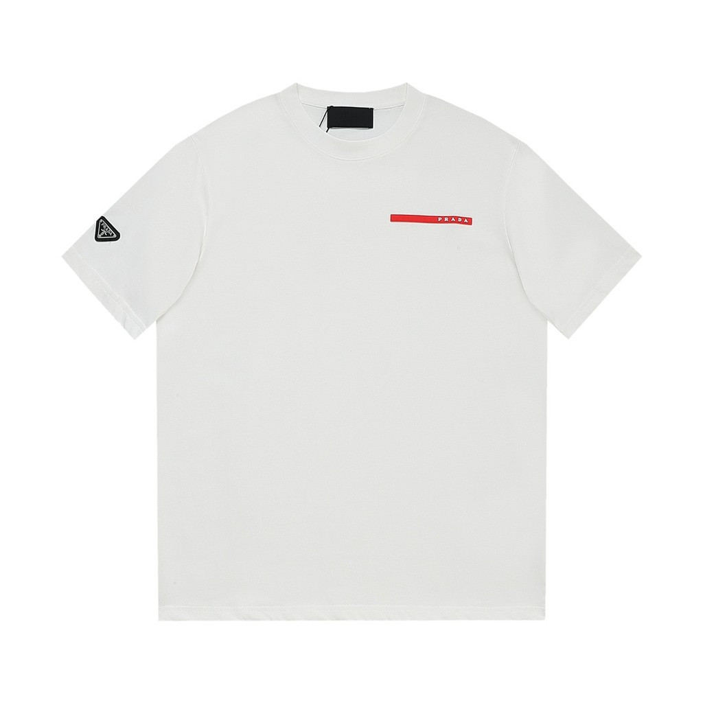 PRADA PRADA 2026 คลาสสิกรอบคอแขนสั้นเสื้อยืดผู้ชายผู้หญิงสไตล์ Raglan แขนด้านบน 2026 ต้นฤดูใบไม้ผลิส