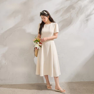 ชุดเดรสสไตล์เกาหลี มินิมอล เดรสยาวคอกลมทรงเอ พรางหุ่นสวย ใส่เที่ยวคาเฟ่ ใส่ทำงาน ลุคลูกคุณหนู เรียบหรูดูแพง พร้อมส่ง