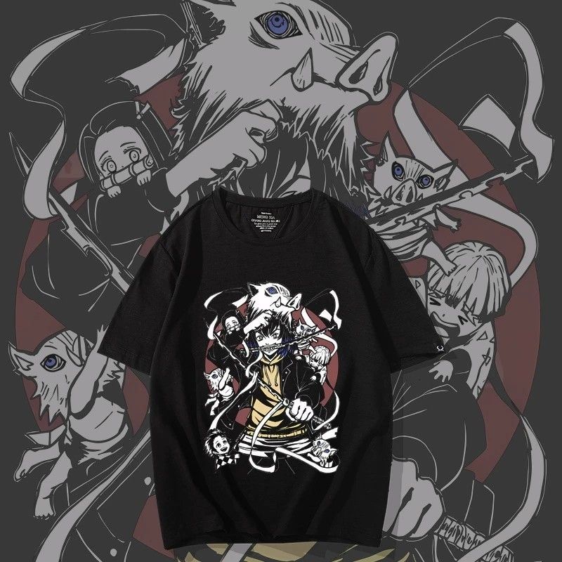 Demon Slayer แขนสั้น Demon Slayer Demon Slayer Inosuke เสื้อยืดชายหญิงหมูเสื้อผ้าอย่างรวดเร็ว