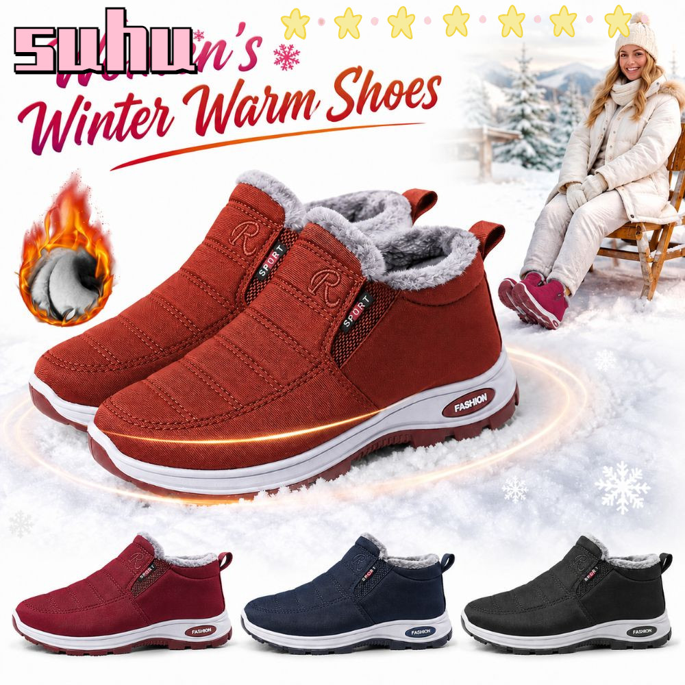 SUHUHD Slip On Shoes, Comfort Cozy Inner Womens Winter Shoes, Fashion Cold Proof Non-Slip Ultra Soft