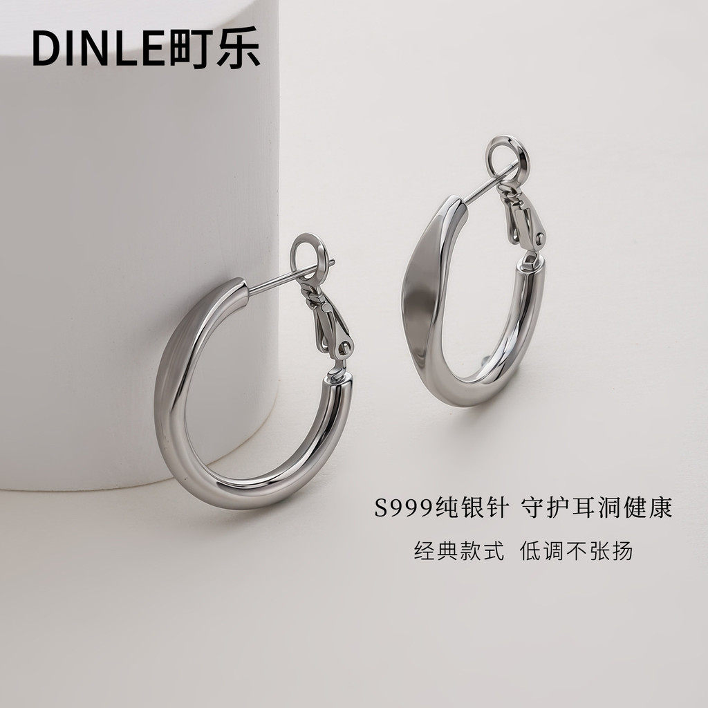 999 เงินสเตอร์ลิงเข็ม Silver Pigment Hoop ต่างหู Hoop หญิง High-End ต่างหูต่างหูวงกลม tt26.8.17
