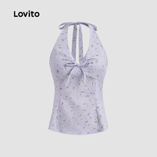 (New Arrival) Lovito เสื้อลําลองเรียบง่ายสีม่วงสําหรับผู้หญิง เหมาะสําหรับฤดูใบไม้ผลิและฤดูร้อน เกาหลี อินเทรนด์ L197AD1062