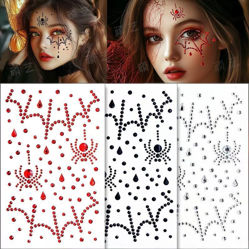 万圣节* 暗黑蜘蛛扮装贴黑色宝石贴百变造型随意Diy复古造型贴Halloween Witch Gothic Dark Makeup Nun Creative Makeup * Children'S C