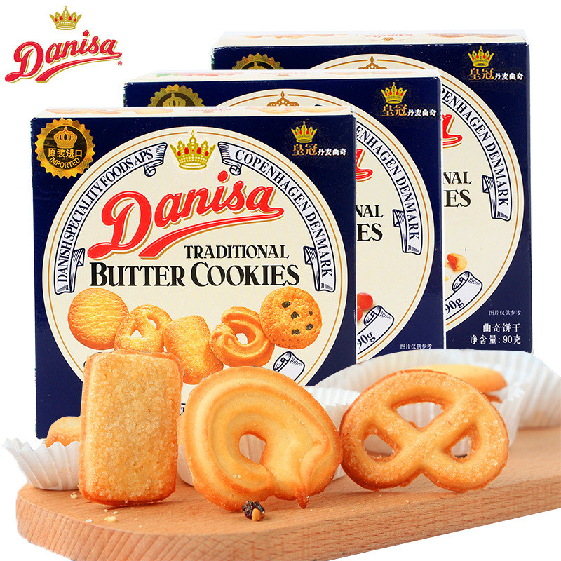 พร้อมสต็อก [นําเข้า] อินโดนีเซีย Danisa Crown คุกกี้เดนมาร์ก Butter Biscuit Food 90g Office Casual S
