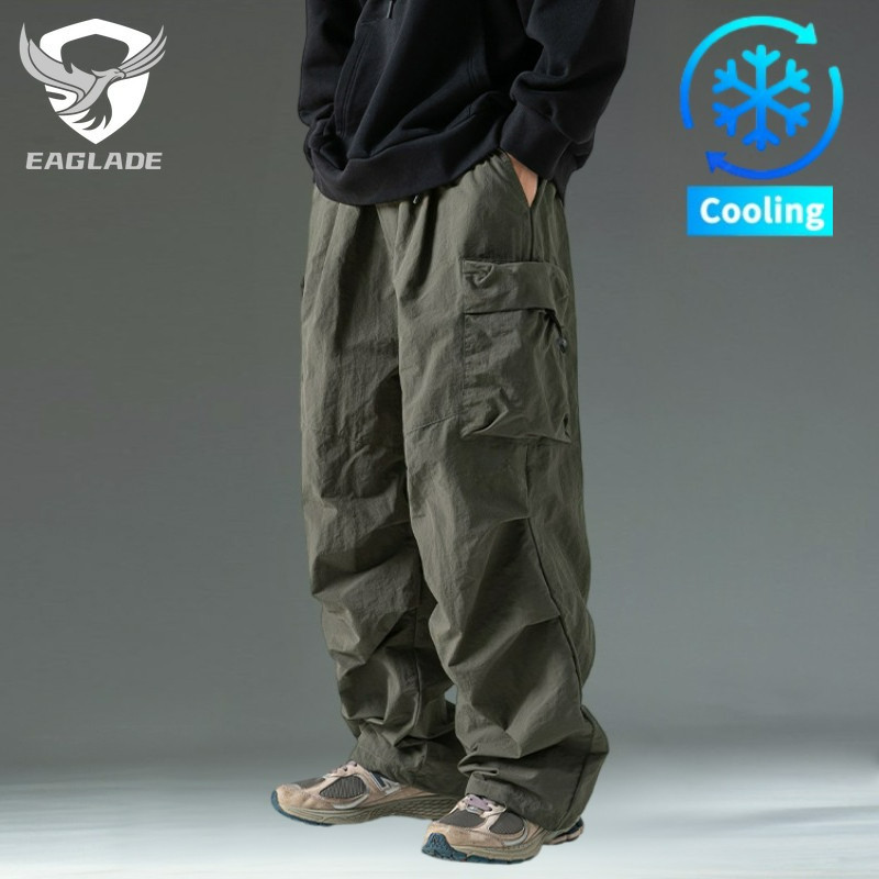 EAGLADE Tactical Cargo Baggy Loose Pants for Men Green Stretchable Waterproof Quick Dry K2233 สีเทา+เขียว B02