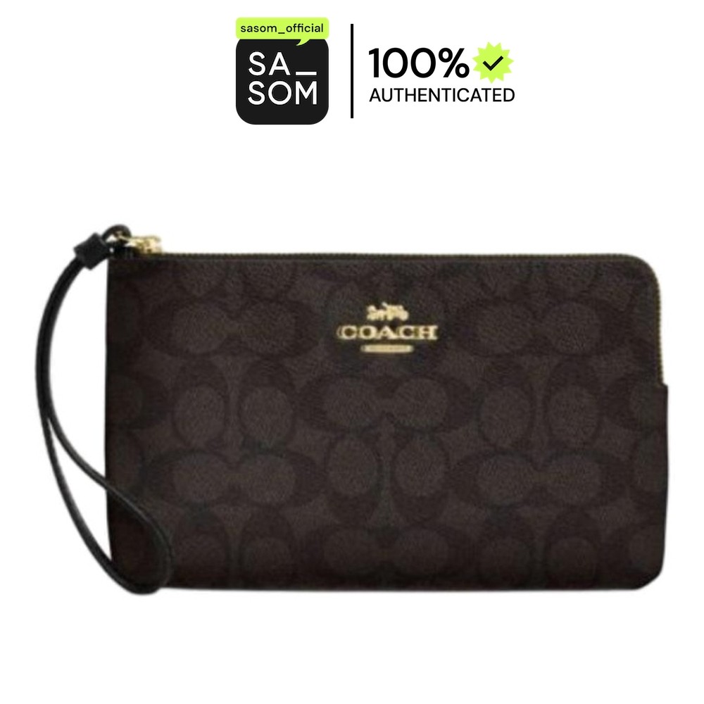 Coach Large Corner Zip Wristlet In Signature Canvas Black | ของแท้ ตรวจสอบโดย SASOM