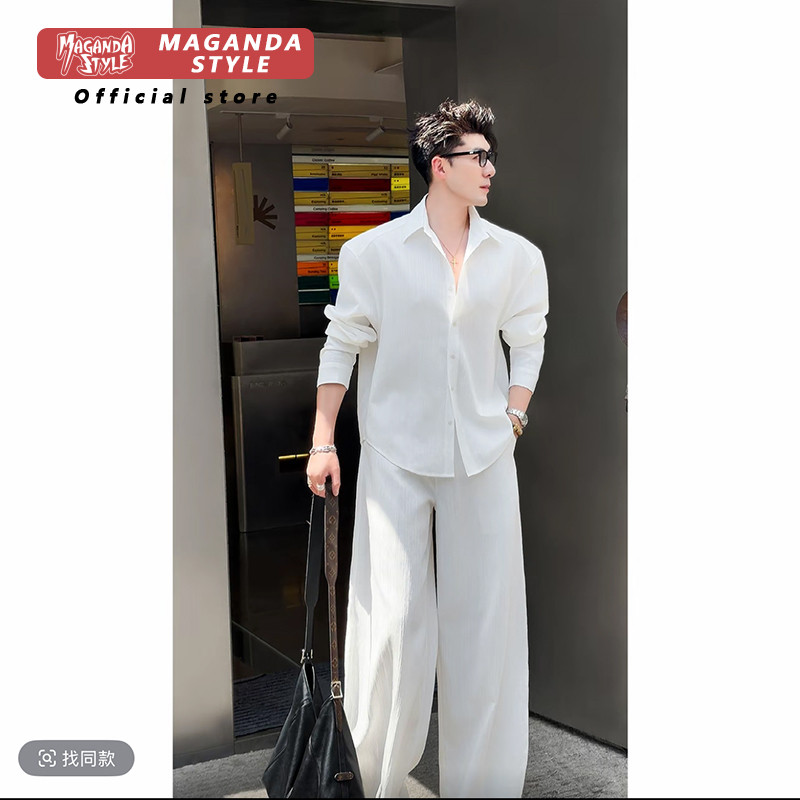 เสื้อเชิ้ตผู้ชาย Old Money Lazy Texture ชุดสูทกางเกงขายาวแขนยาว