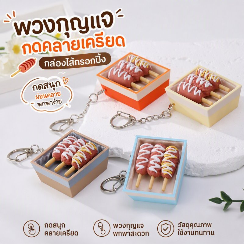 ASMR Clicker ปุ่มกดผ่อนคลาย ปุ่มกดเสียงกรอบ 3D Print ลายฮอทดอก พวงกุญแจ กดเพลิน เสียงชัด ของเล่นคลายเครียด