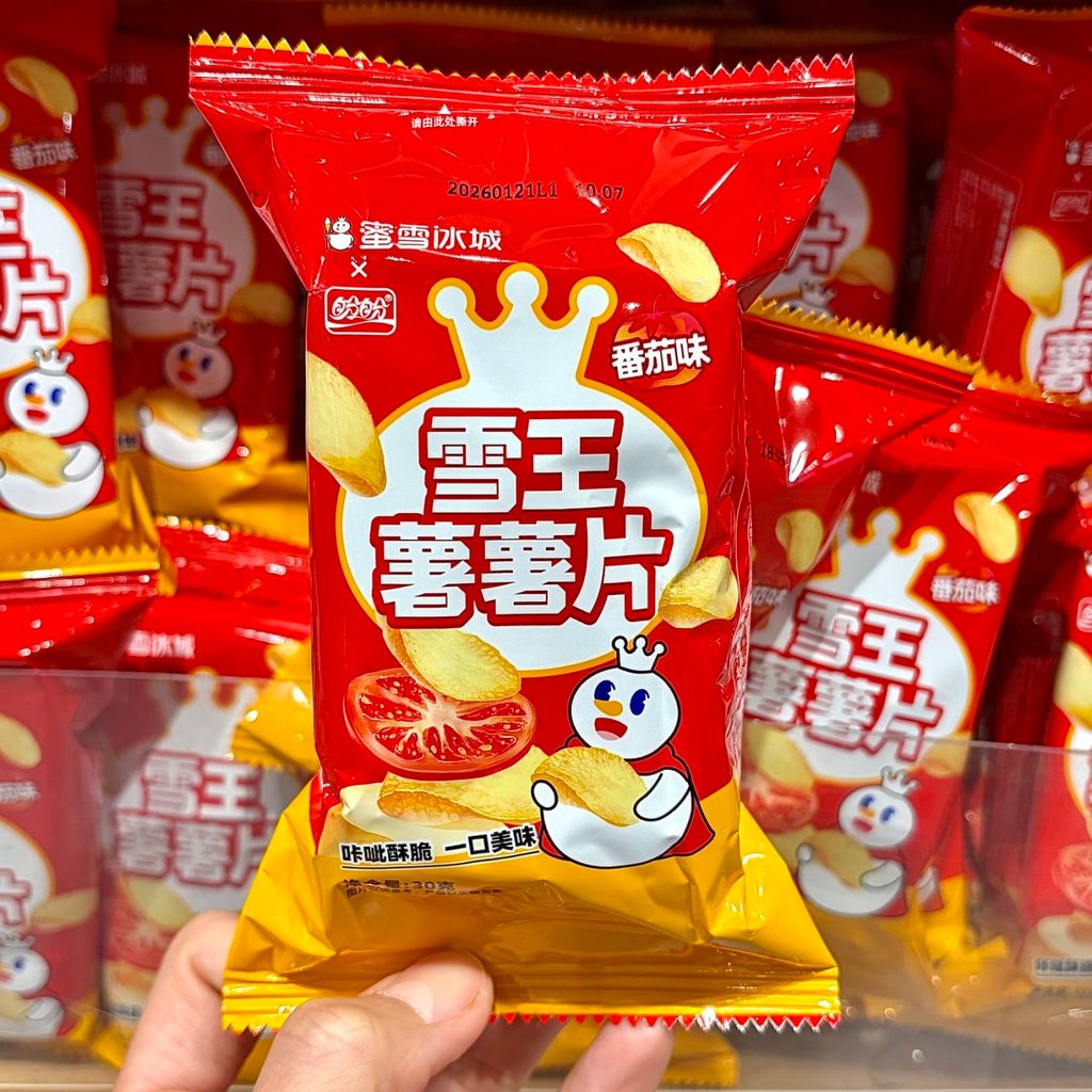 2026 สินค้าใหม่ Mixue Ice City Snow King Potato Chips รสมะเขือเทศ 30g ขนมบรรจุถุง อาหารพอง yiais1133