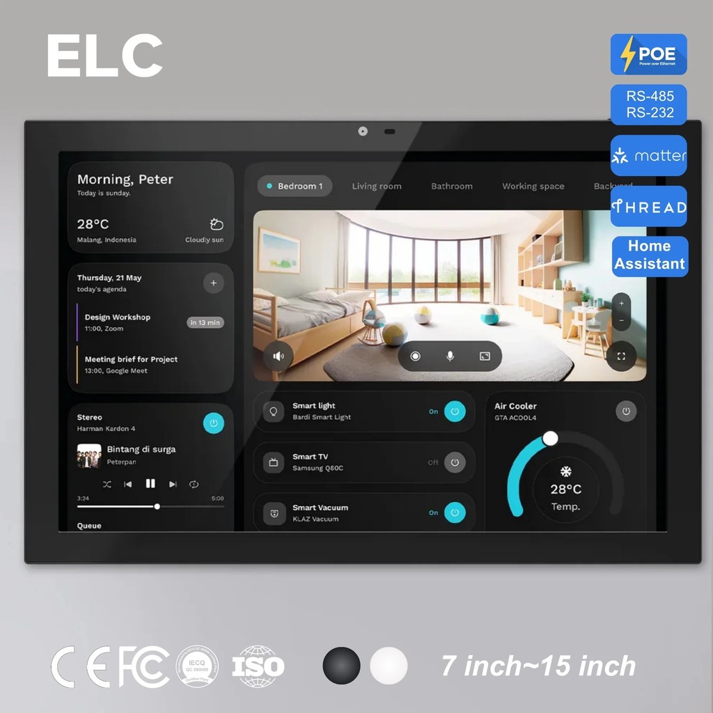 BRKW 10.1 นิ้ว Android 14 RK3576S Home Assistant Dashboard POE Wall Mount สมาร์ทแผง Zigbee Matter ด้
