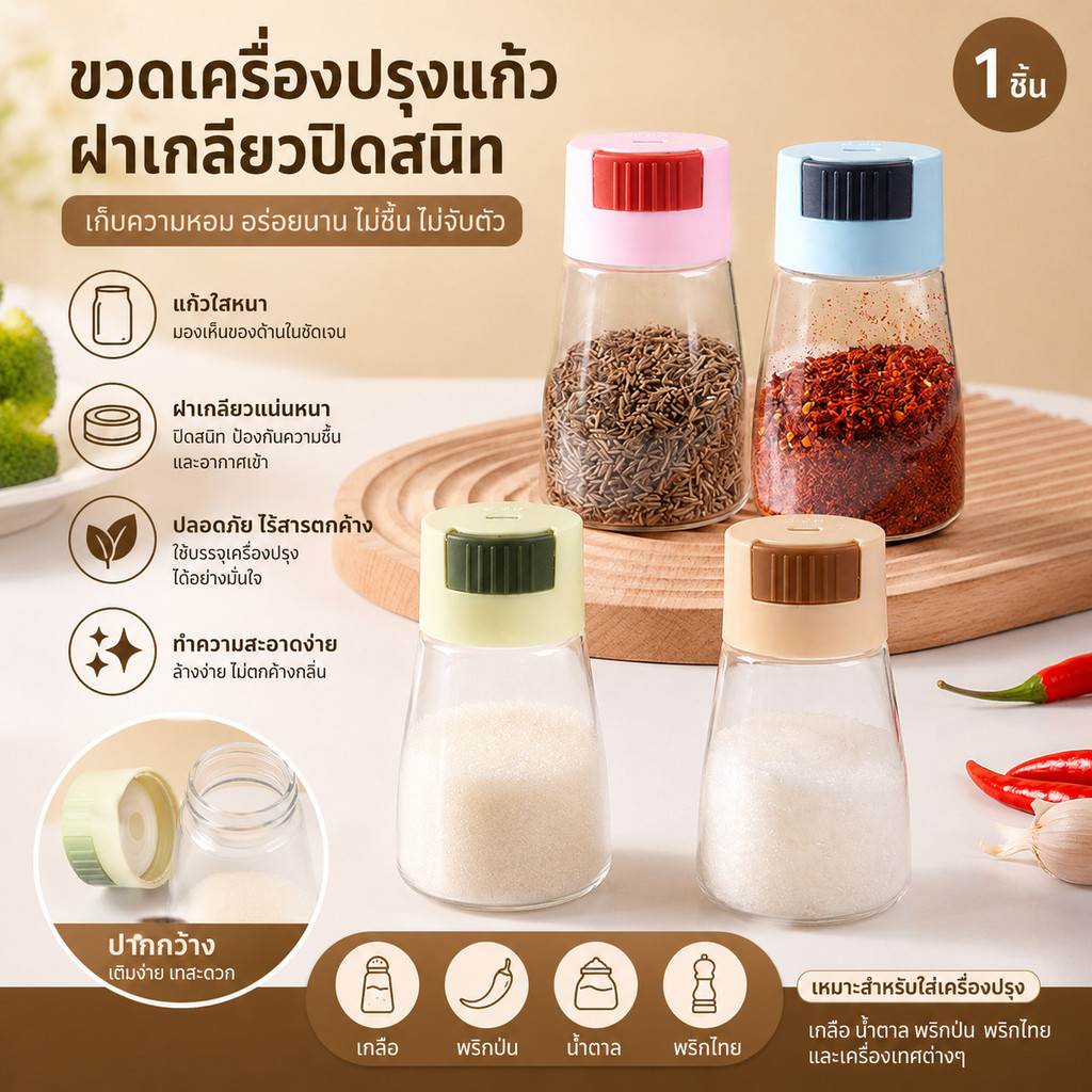 ขวดเครื่องปรุง กด1ครั้ง ได้ 0.5g วัสดุเป็นพลาสติก ป้องกันรั่วซึม เกลือ น้ำตาล พริกไทย โถแก้วปรุงรส สะดวกต่อการใ้ช้งาน