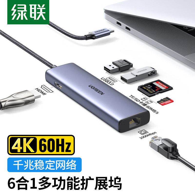 Green Link CM512 Type-C Docking Station to Gigabit Wired Network Port HDMI4K60Hz+HUB3.0 Six-in-One