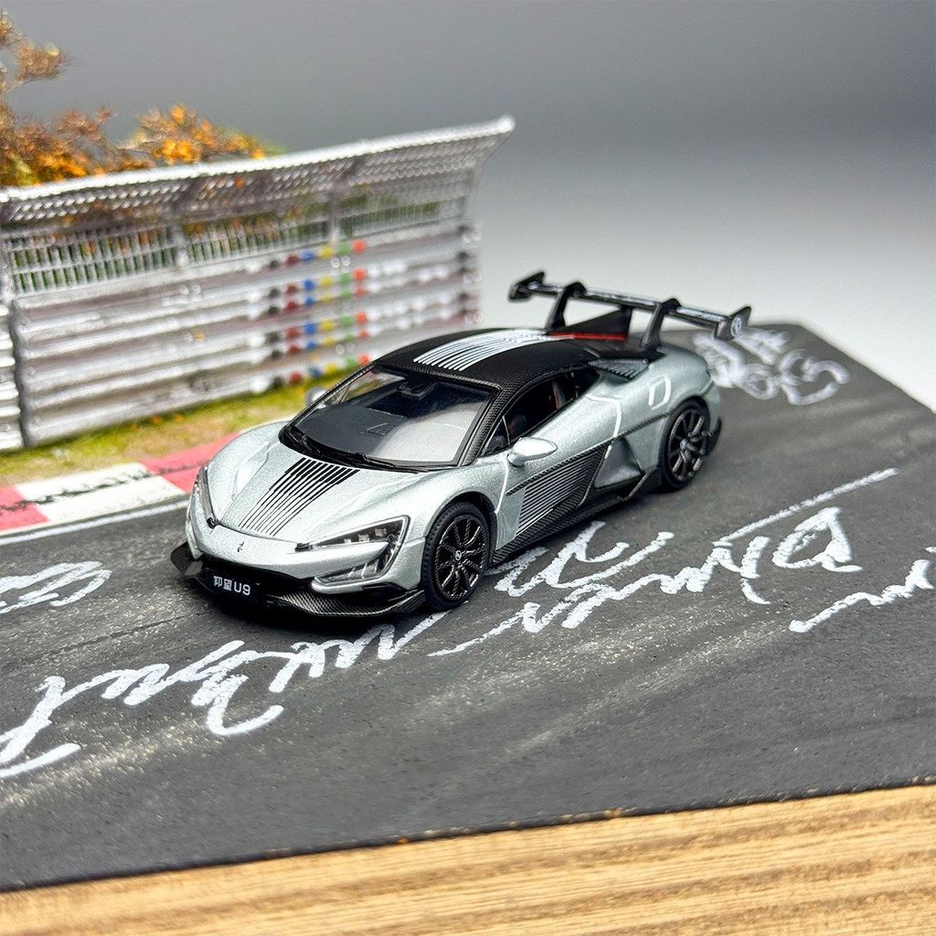 POPRACE 1/64 BYD U9 442 เงินStatic AlloyรถDiecastรุ่นของเล่นของขวัญวันเกิด
