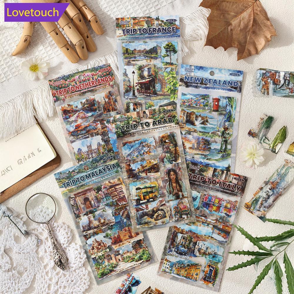 LOVETOUCH 4 ชิ้นขนาดใหญ่ Nations Series Vintage World Travel PET สติกเกอร์ภูมิทัศน์ตัวอักษร Junk Jou