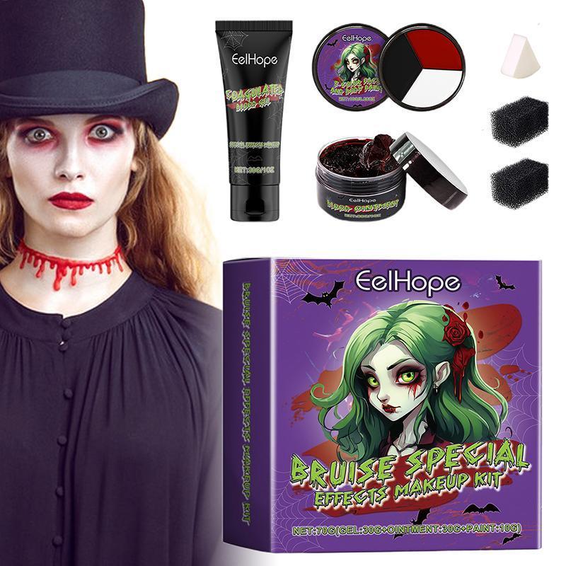 Bruise Special Effects Makeup Kit ชุดแต่งหน้าเลือดปลอมสีแต่งหน้าพร้อมฟองน้ํา Scar Wax huaherth