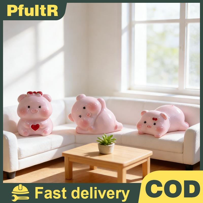 หมูสีชมพูน่ารักมินิรูปการ์ตูนสัตว์น่ารักเครื่องประดับเดสก์ท็อป Fadeless สีตกแต่งสําหรับ Window Sill Home Office