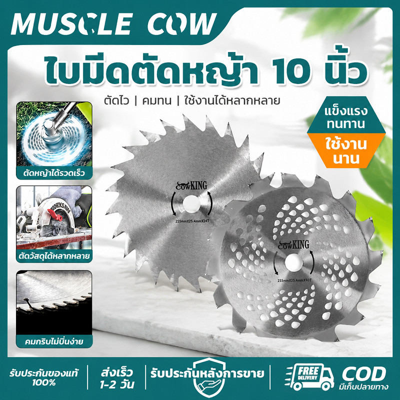 MUSCLE COW ใบมีดตัดหญ้า 10 นิ้ว ใบตัดคม แข็งแรงทนทาน ตัดหญ้าได้รวดเร็ว ใช้งานได้หลากหลายวัสดุ คมกริบไม่บุบง่าย ขนาด255mm