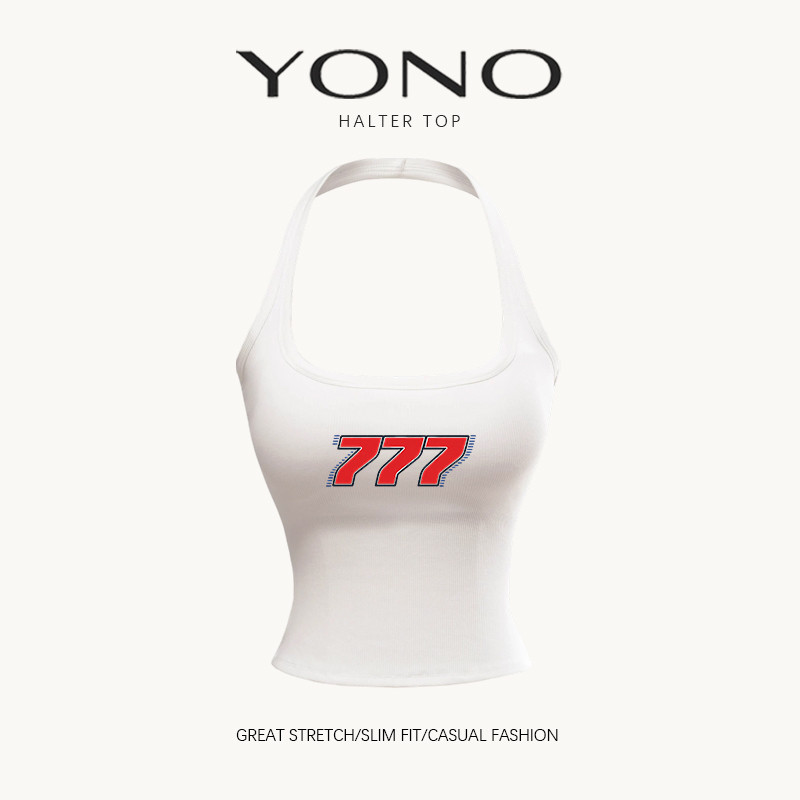 (พร้อมส่ง24ชม.) YONO เสื้อคล้องคอผู้หญิง Halter Top ทรงเข้ารูป ลาย 777 สไตล์สตรีท Y2K