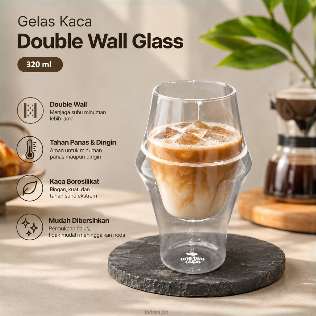 One Two Cups Aesthetic Coffee Glass Double Wall Glass 320ml - SN550
