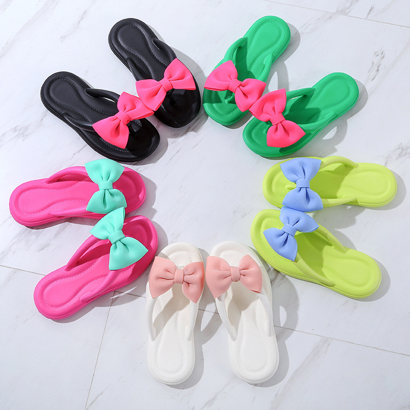 Bow Decor Thick Platform Flip‑Flops, Soft EVA Non‑Slip Thong Slippers, Flip Flops for Women