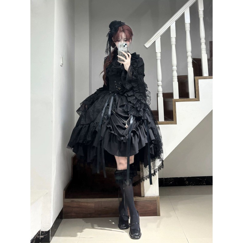 [Immortal Taboo] Nightingale Girl Lolita Lolita Super Gorgeous Gothic Sleeve Dress Lifting Dress เคร