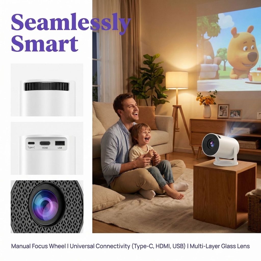 HY300mini หน้าจอเดียวกัน Home Mini แบบพกพา HD Home ไร้สายแบบมีสายโทรศัพท์มือถือขนาดเล็ก UO4J