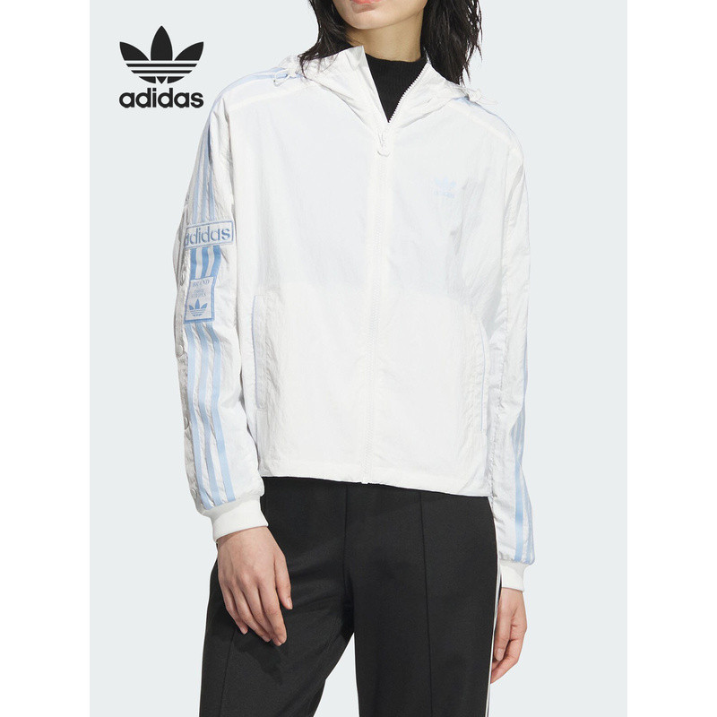 เสื้อแจ็คเก็ตมีฮู้ดทรงหลวมสำหรับผู้หญิง Adidas Official Authentic Trefoil รุ่น JI7474