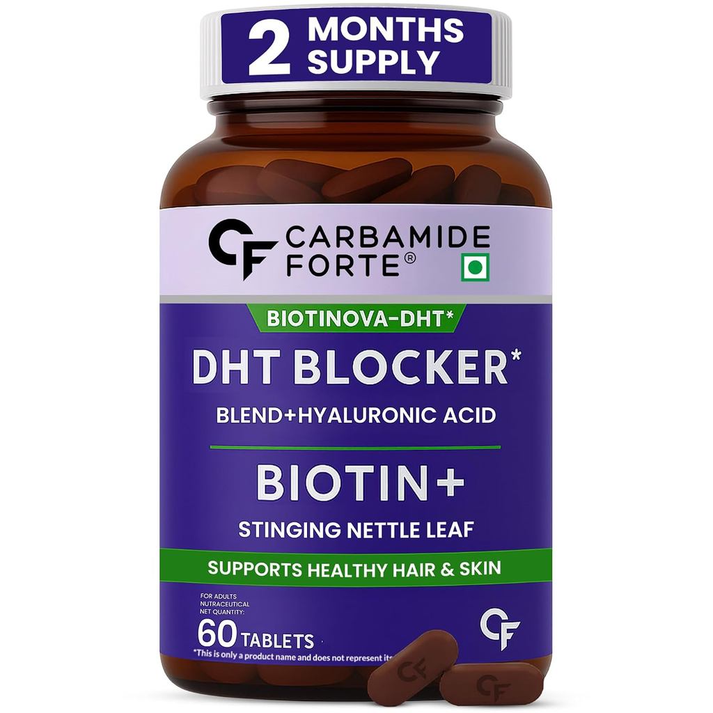 Carbamide Forte DHT Blocker พร้อมเม็ดไบโอตินสําหรับ  | ผลิตภัณฑ์ไบโอตินพร้อม Bhringraj & Hyaluronic 